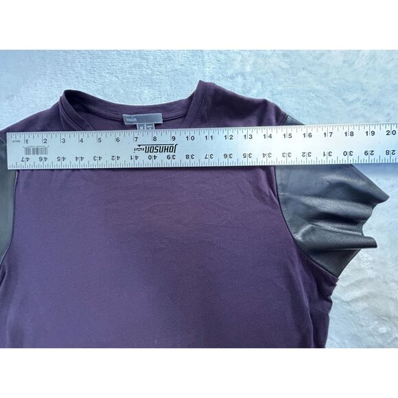 Vince Womens Crew Neck Purple T-Shirt with Gray Leather Short Sleeves Medium - Picture 6 of 8